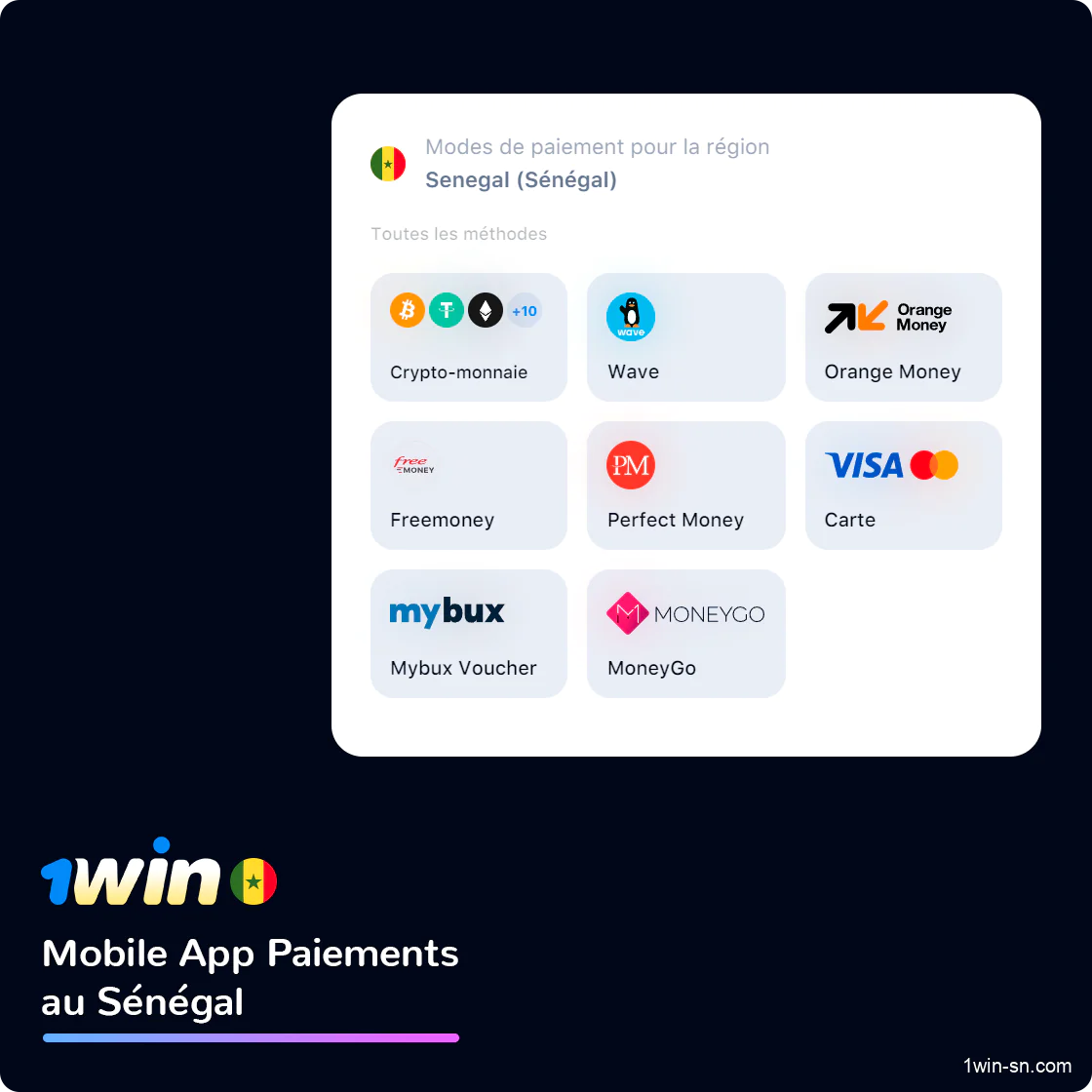 Méthodes de paiement dans l'application mobile 1Win Sénégal