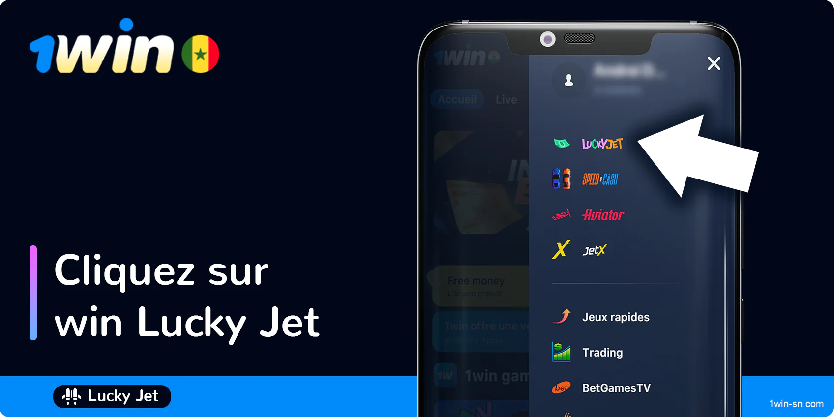 Cliquez sur 1win Lucky Jet, parmi d'autres jeux, dans la barre supérieure - 1Win